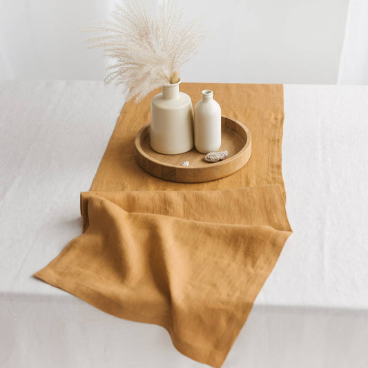 Linen Table Runner with Mittered Corners Mustard