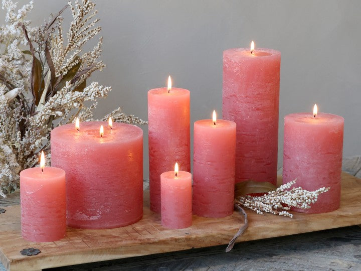 Macon Pillar Rustic Wax Candles - Raspberry