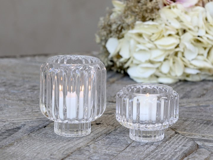Tealight/Dinner candle Holder with grooves clear (Small)