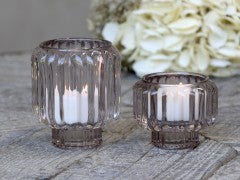 Tealight/Dinner Candle Holder with grooves, Taupe