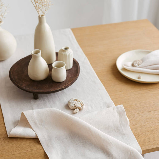 Linen Table Runner with Mitered Corners • Cream