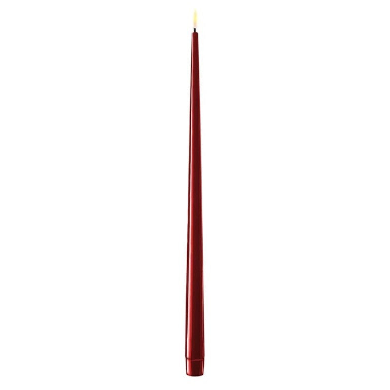 Tapered shiny dinner candles LED (set of 2) - Bordeaux Red