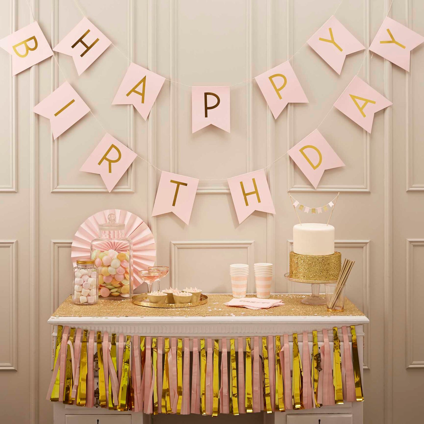 Pink and Gold Foil Happy Birthday Bunting