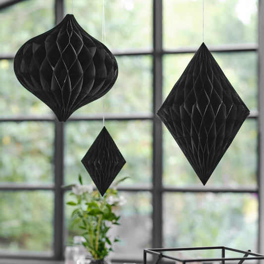 Black Honeycomb Paper Hanging Decorations