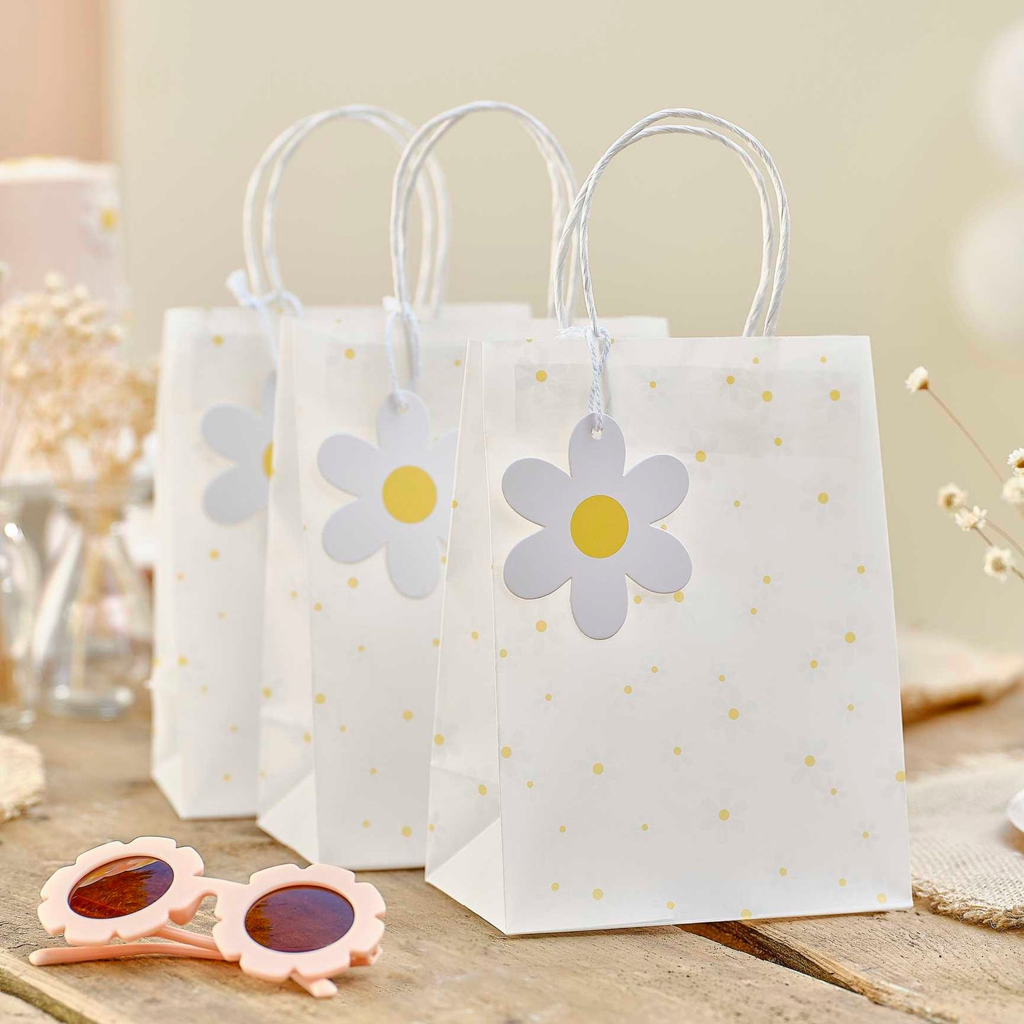 Daisy Print Vellum Party Bags - Set of 5