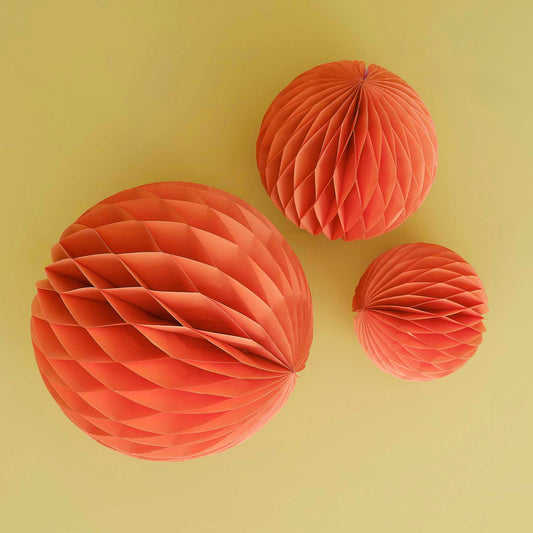 Honeycomb Balls, Set of 3 - Orange