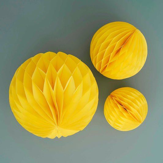 Honeycomb Balls, Set of 3 - Yellow