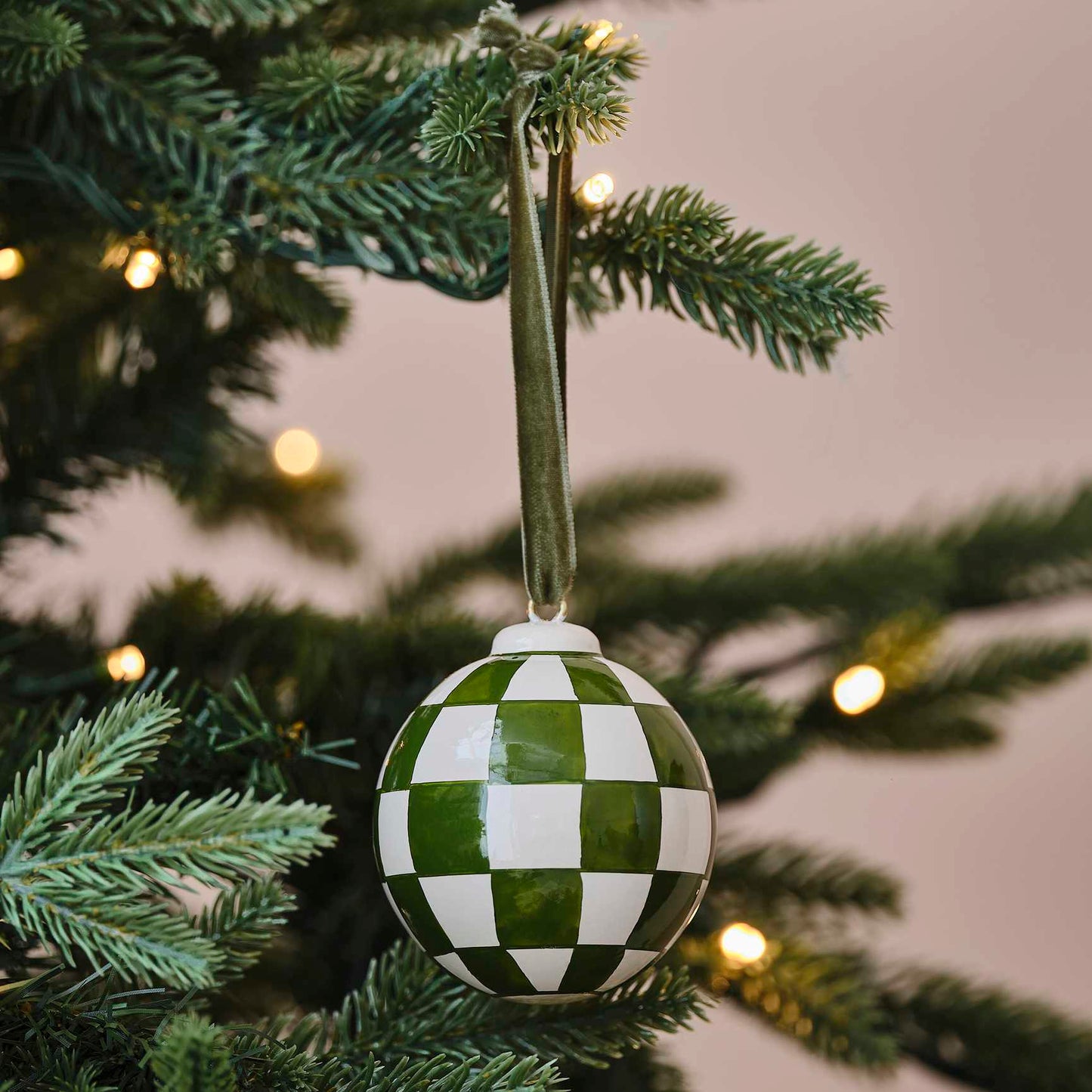 Green & White Hand Painted bauble