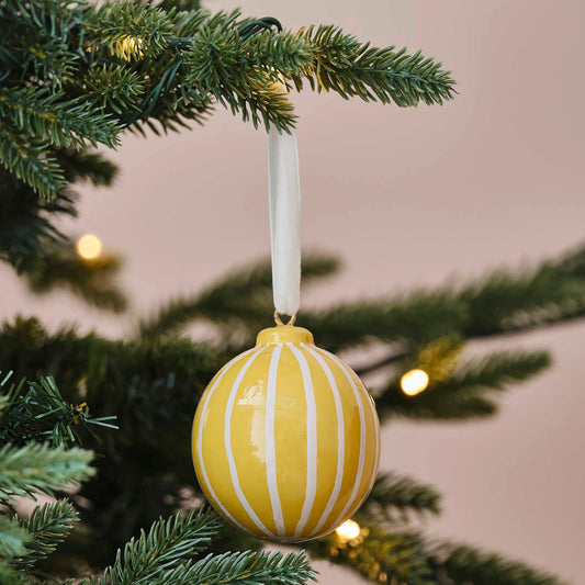 Yellow & White Hand Painted Bauble