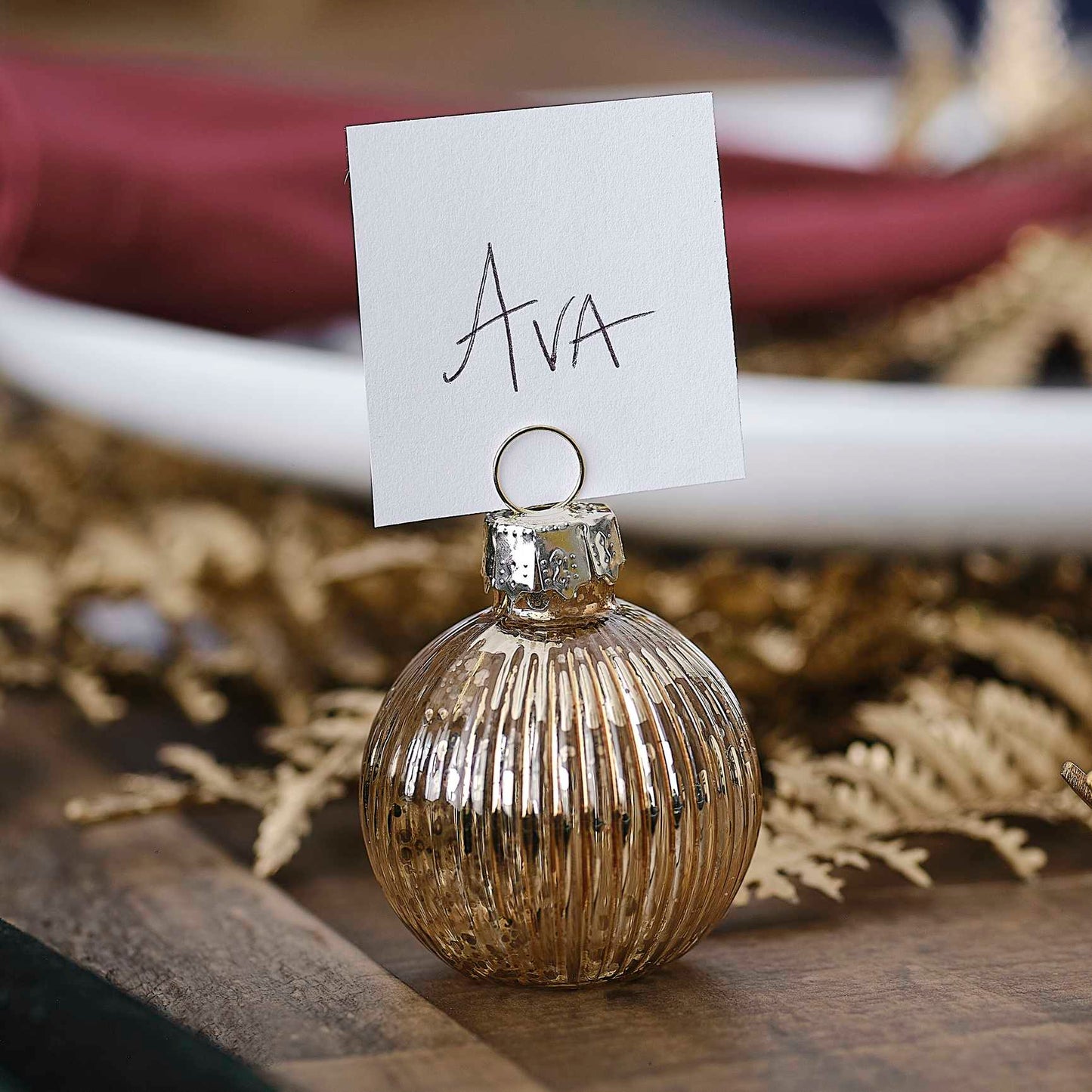 Gold Ribbed Glass Bauble Place Card Holders