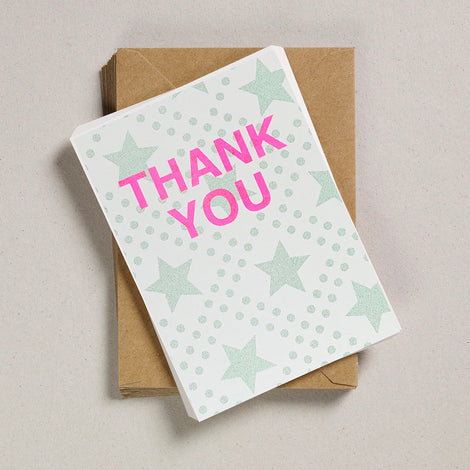 Thank you notecards, Green star - Set of 12