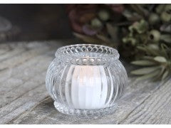 Tealight holder w. grooves & pearl edge clear