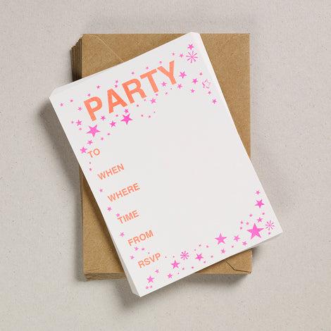 Party Invitations, Pink and Orange - Set of 12