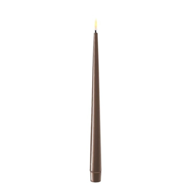 Tapered shiny dinner candles LED (set of 2) - Mocca