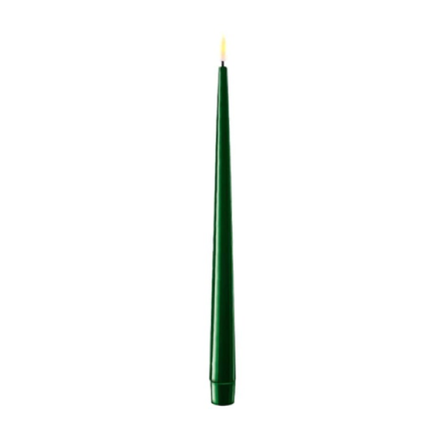 Tapered shiny dinner candles LED (set of 2) - Dark Green