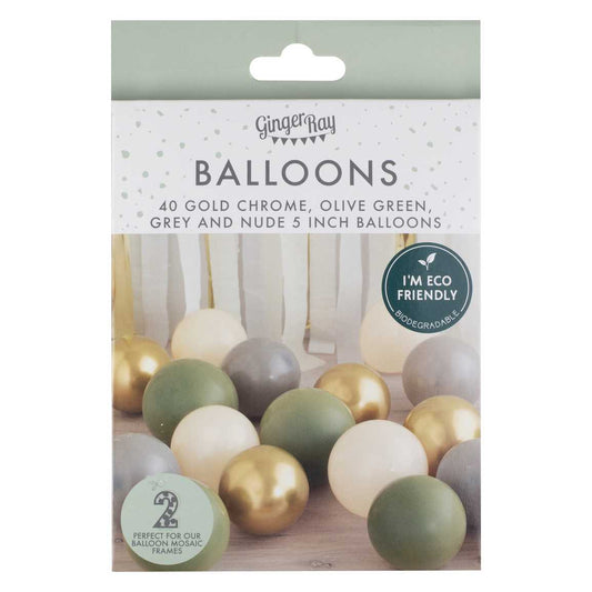 Green, Gold & Grey Mix Mini Latex Balloons - 5"